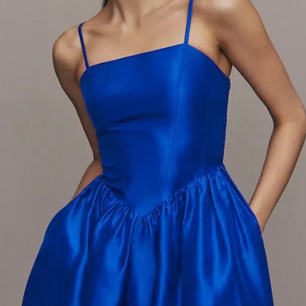 Hutch NWOT - eddi sleeveless straight-neck shantung drop-waist a-le midi dress